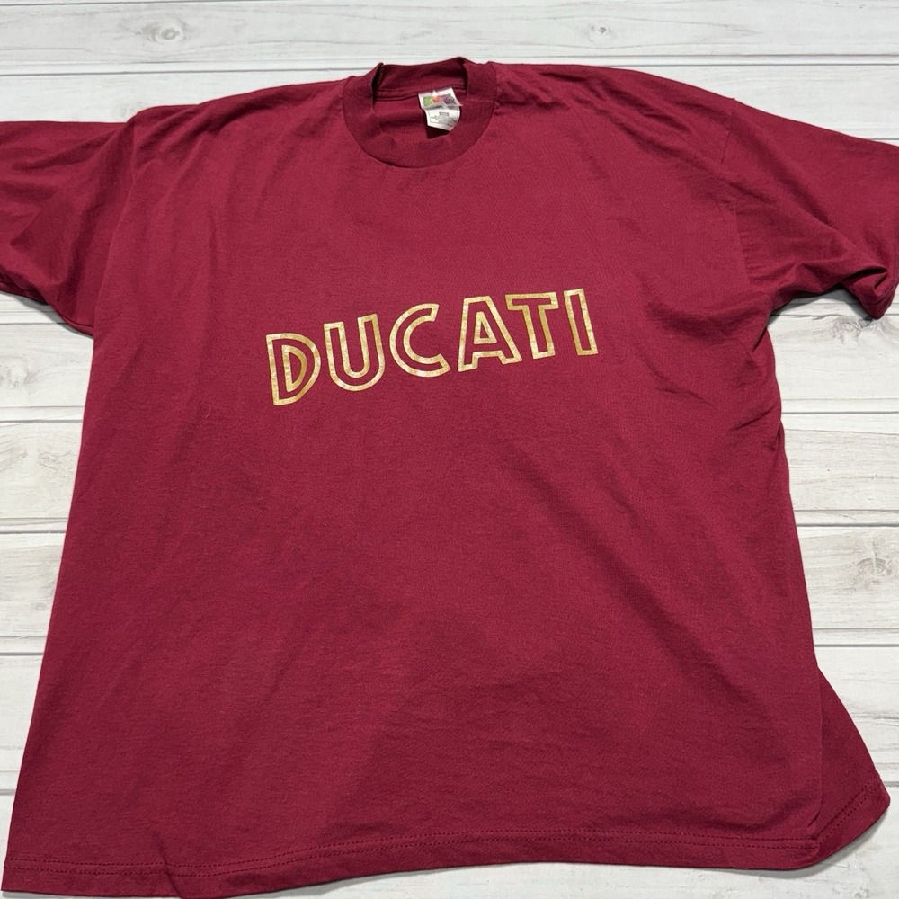 Ducati T-Shirt Men XXL Red Vintage Spellout Logo Biker Motorcycle Tee
